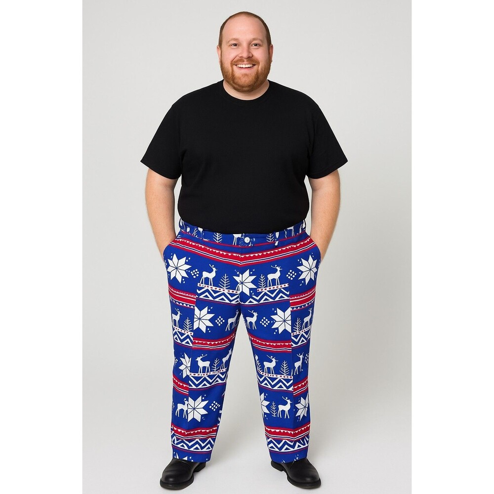 OppoSuits Men’s Christmas Pants Nordic Noel Blue White Reindeer Snowflake sz 44